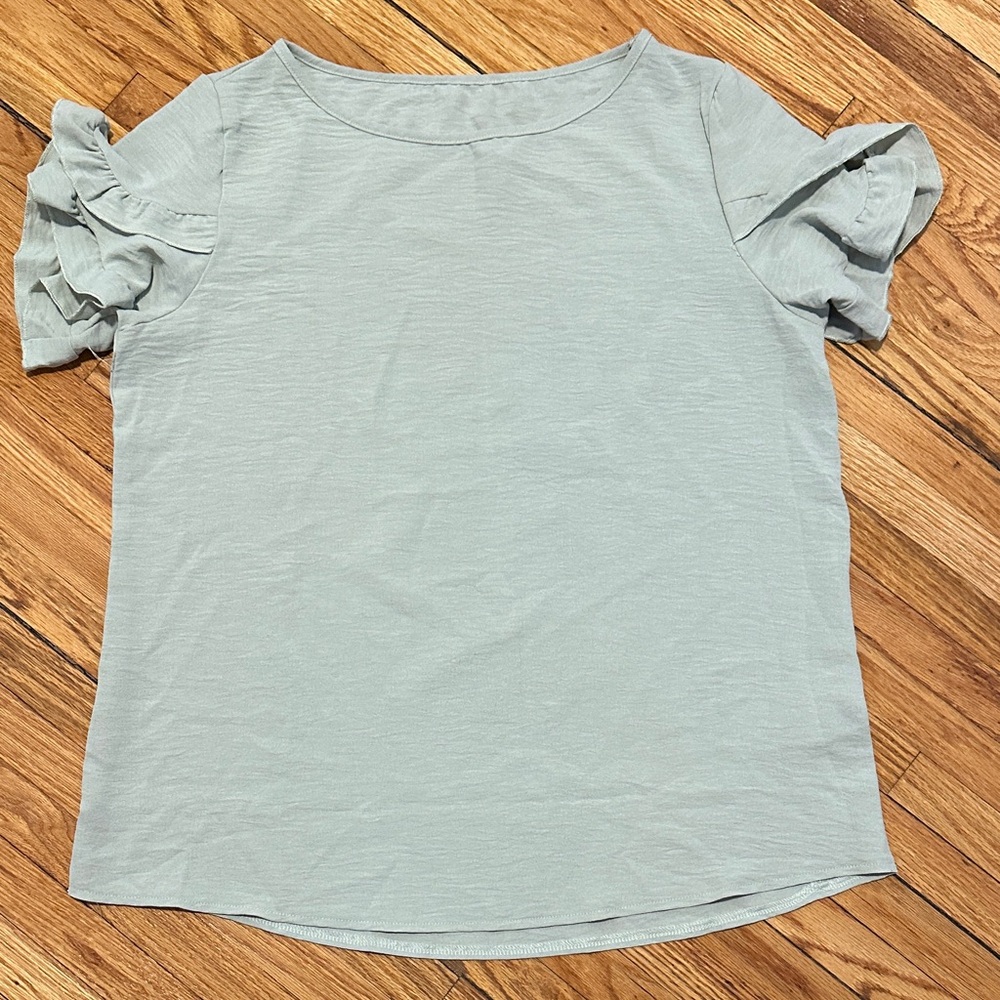 SHEIN Light Blue-Green Ruffle Sleeve Blouse